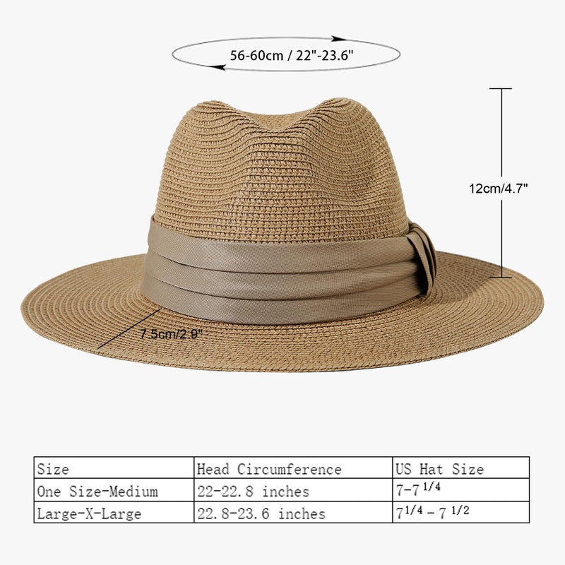 Lanzom Women Wide Brim Straw Panama Roll up Hat Fedora Beach Sun Hat UPF50+ (B-Brown) - Image 2